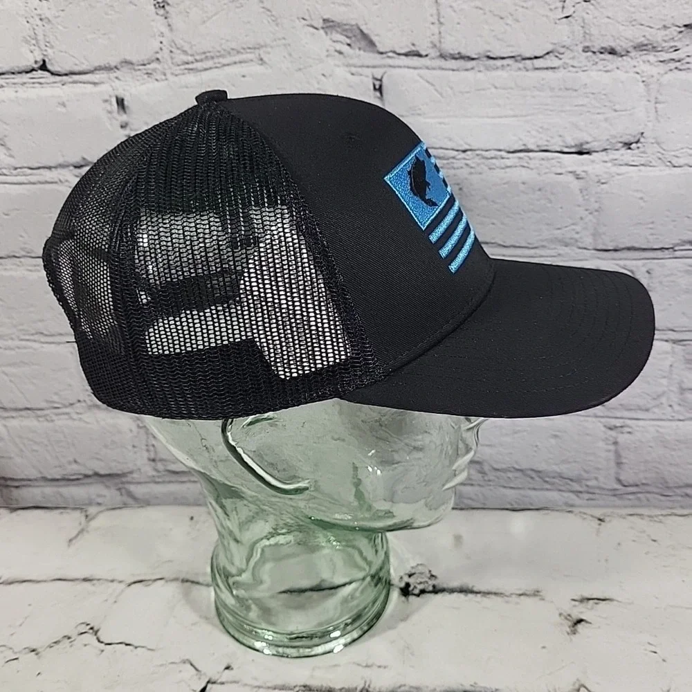 Fish Flag Trucker Hat Mens OS Black Embroidered Logo Snapback Ball‎ Cap